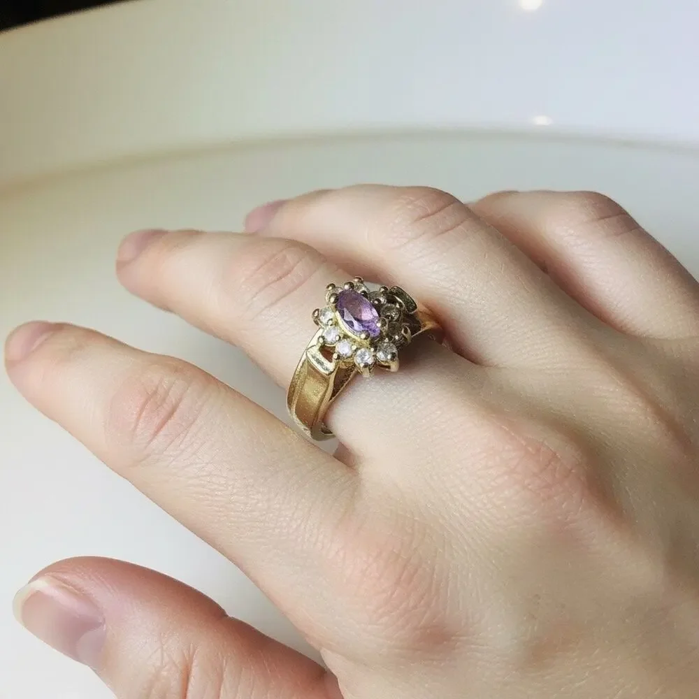 Simulated Amethyst and Crystal Halo Ring
